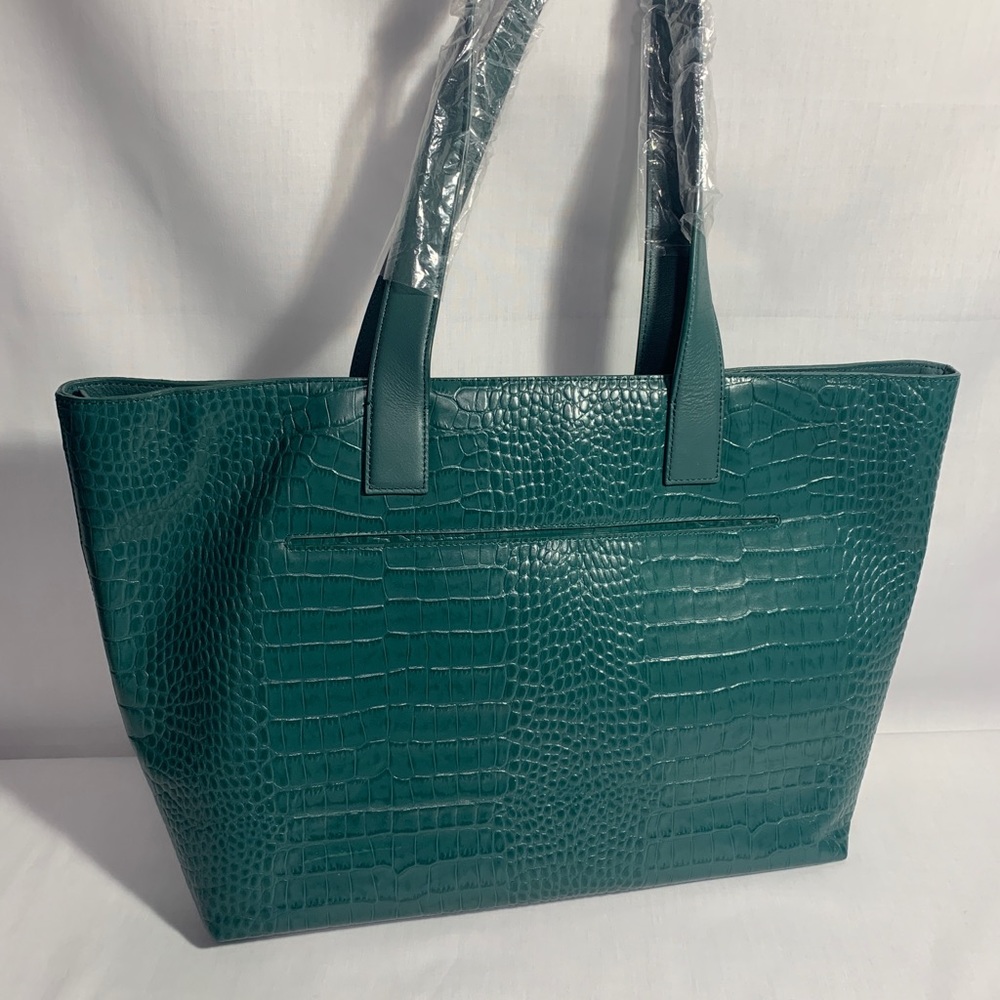 Nordsrom Green Leather Crocodile Print Tote Purse